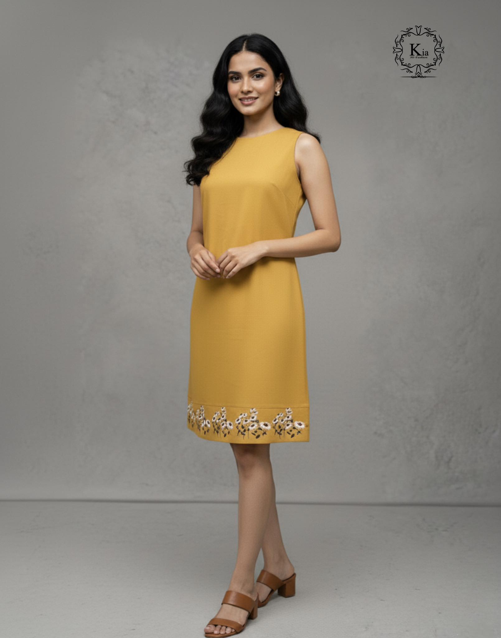 Golden Shift Embroidered Dress - Image 4