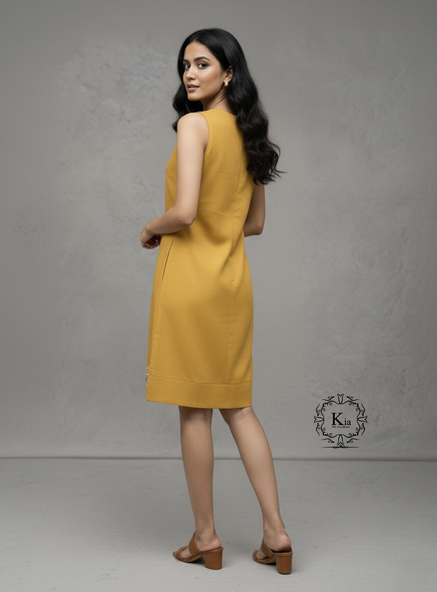 Golden Shift Embroidered Dress - Image 3