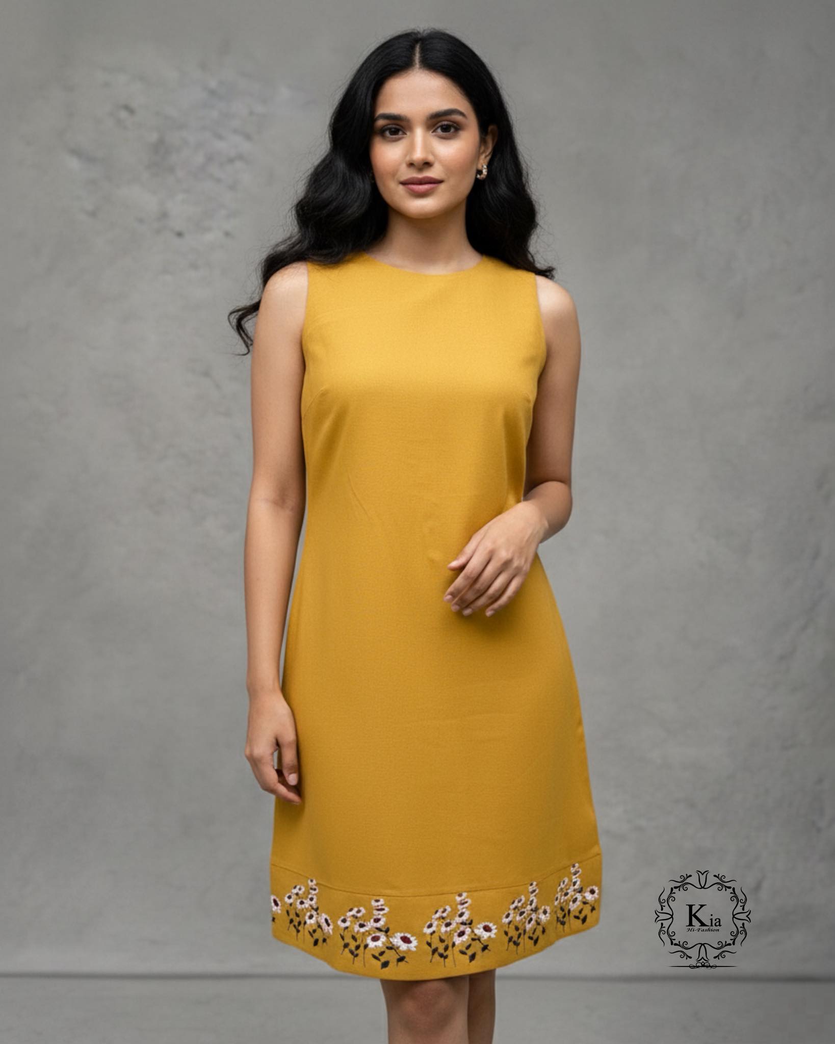 Golden Shift Embroidered Dress - Image 2