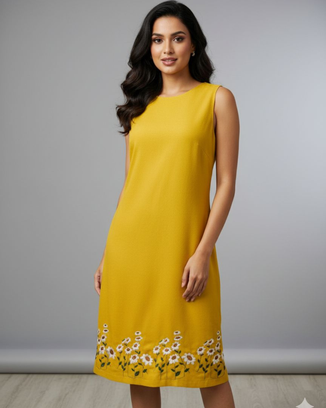 Golden Shift Embroidered Dress